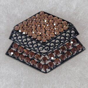 Vintage Black Metallic Brown Rhinestones Geometric Art Deco Classic Brooch